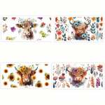 4 TK Tassi&uuml;mbriseid &Uuml;lekandekleebis M&auml;giveis Lilliline P&auml;evalill, Liblikas M&auml;giveis, Lehmamustriga H&otilde;&otilde;rutav &Uuml;lekandekleebis, Kingitused S&otilde;pradele 4 pcs