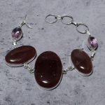 Natural Strawberry Quartz,Kunzite Stone 925 Sterling Silver Bracelet 7-8 h2p09