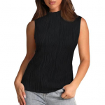 Naiste suvevest &uuml;hev&auml;rviline poolkilpkonnakaelus, varrukateta, triibuline žakaarmadratne tekstuur S