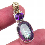 Looduslik Mystic Topaz,Aafrika Amet&uuml;st 925 Sterlingh&otilde;be Kingitus Ripats 1.50 h4Y92