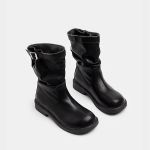 Slouchy Mid Calf saapad naiste kandilise varbaga mootorrattas&otilde;idusaapad pannaldega Naiste platvormiga ratsasaapad madala turske kontsaga pahkluu saapad 35 must
