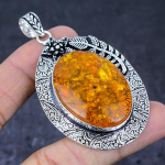 Baltic Amber Gemstone Handmade 925 Sterling Silver Jewelry Pendant 2.76 u8t38
