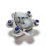 Natural Rainbow Moonstone, Lapis Gemstone 925 Sterling Silver Ring Size 10 b2m47