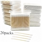 20/40 pakki 7cm puidust vatitampooni &uuml;hekordselt kasutatav &uuml;liv&auml;ike puuvillane tampoon, ebemevaba mikroharjad ripsmepikenduste eemaldamise t&ouml;&ouml;riistad 20packs valge