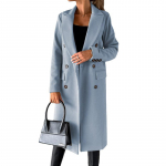 Naiste s&uuml;gisene pikkade varrukatega avara villane mantel, keskmise pikkusega kahekordse rinnaga taskuga naiste talvejope, moodne suures suuruses vabaaja naiste mantlid 24906 M taevasinine v&auml;rv