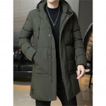 Meeste vabaaja kapuutsiga pikk talvemantel, soe, paksu polsterdatud mantel s&uuml;gistalveks XXL armee roheline v&auml;rv