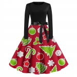 Naiste mood Vintage pikkade varrukatega &uuml;mara kaelusega j&otilde;ulutr&uuml;kiga &otilde;htukleidid kleidid L