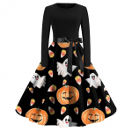 Naiste vintage klassikaline kleit kaelusega v&ouml;&ouml;kohaga kikilips, pikkade varrukatega Halloweeni tr&uuml;kiga V-kaelusega kiikkleit L