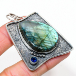 Natural Labradorite, Blue Topaz Gemstone 925 Sterling Silver Pendant 2.25 s4o27