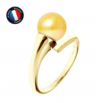 PERLINEA - Bague V&eacute;ritable Perle de Culture d'Eau Douce Ronde 8-9 mm - Colori Gold - Or Jaune - Bijou Femme