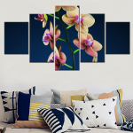 5 t&uuml;kki L&otilde;uend Seinakunstid Lilled Orhideelilled Sinine Taust Taustapilt Kaasaegne kodukaunistus Plakatite kunstiteos Elutoa pilt Ilma raamita 20x35cm*2 20x45cm*2 20x55cm*1 No Frame