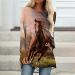 Hobuse T-s&auml;rk Loomade 3D Prindiga T-s&auml;rk Naiste Moodne T-s&auml;rk pikkade varrukatega T-s&auml;rgid Naiste T-s&auml;rk Lahti Camisetas Femme S