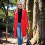 S&uuml;gis- ja talvine pikk villane naiste mantel V&ouml;&ouml;kohaga kaherealine mantel M punane