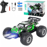 Kaugjuhtimispuldiga auto, universaalne kaugjuhtimispuldiga auto poistele, Rc-veok LED-iga, 2,4 GHZ, kiiruss&otilde;bralik, vastupidav, Rc-autod j&otilde;uludeks, lapsed, algaja roheline