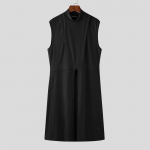 INCERUN Meeste mockneck varrukateta, pikad topid, vabaaja tuunika T-s&auml;rgid 5XL must