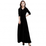 Velvet Maxi kleit naistele V kaelusega pidulik pahkluuni pikk A-joonega kleit L veinipunane v&auml;rv