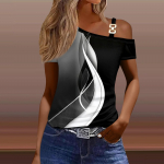 Naiste moe vabaajaprinteriga Seksikas &otilde;lgadeta l&uuml;hikeste varrukatega T-s&auml;rk L sinine