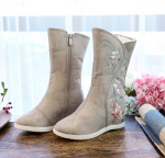 Etnilised tikitud naiste saapad Hanfu kingad Talvised k&otilde;rged naiste saapad Soojad pojeng lilledega tikitud kingad Naiste riidest kingad 41