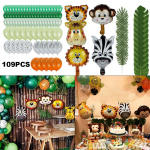 1 komplekt džungliloomade s&uuml;nnip&auml;eva&otilde;hupallid ahv L&otilde;vi tiiger heeliumi gloobused safari jaoks metsikute laste s&uuml;nnip&auml;evapeokaunistuste jaoks, kingitus Baby Shower Other roheline