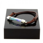 Pierres et Min&eacute;raux. Bracelet Tanzanite + Apatite Paraiba brut. Couleur marron.