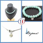 Pierres et Min&eacute;raux. Parure bijoux Bracelet Collier 15 Perles Amazonite 8 mm. Chaine en Taille personnalisable.