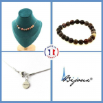 Pierres et Min&eacute;raux. Parure bijoux Bracelet Collier 10 Perles Bois p&eacute;trifi&eacute; 8 mm. Chaine en Taille personnalisable.