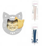 Kit pour biscuit en relief Chat + 2 Stylos au chocolat blanc et bleu nuit