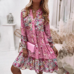 Naiste V-kaelusega volangidega tr&uuml;kitud &scaron;ifoonist vabaajakleit L sinine