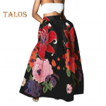 Naiste Maxi seelik Elastne k&otilde;rge v&ouml;&ouml;koht, suur &auml;&auml;risega pikk seelik taskutega Lilleprintidega seelik Pulmade seelik S must