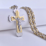 Uus Euroopa ja Ameerika k&auml;sit&ouml;&ouml;na valmistatud titaanterasest kaelakee roostevabast terasest ristikujulise ripatsiga pendant size 3*6CM necklace size  55CM