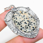 Dalmation Jasper, White Topaz 925 Sterling Silver Jewelry Pendant 2.52 q2a74