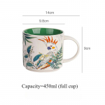 Lilleglasuuriga linnumustriga keraamiline kruus K&auml;sitsi valmistatud majapidamises kasutatavad kohvikruusid, suure mahutavusega p&otilde;letusvastased hommikus&ouml;&ouml;gi kaerahelbed piima teetass 450ml roosa