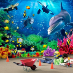 Veealune maailm 3d tapeet Delfiin multikas 3d seinamaal Laste tuba Magamistuba Foto seinapaber 200 cm(W) x 140 cm(H)