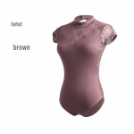 Adult Ballet Jumpsuit: Stand Collar, Lace Design, Ideal for Dance and Gymnastics Training. XXL pruun/Heleroosa