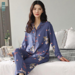 Naiste 100% puuvillased pikkade varrukatega pidžaamad kevadiseks ja s&uuml;giseseks hooajaks: L&otilde;dva l&otilde;ikega koduriietus keskealistele naistele XL