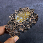 Ocean Jasper Handmade Copper Wire Wrap Cuff Bangle Adjustable i0g74