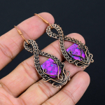 Copper Purple Turquoise Handmade Copper Wire Wrap Earring 2.56 s5r00
