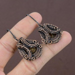 Ammonite Fossil Handmade Copper Wire Wrap Jewelry Earring 1.89 y7h06
