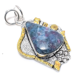 Ruby in Fuchsite Ethnic 925 Sterling Silver Jewelry Two Tone Pendant 2.21 e6B31