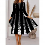 Moodne naiste tr&uuml;kitud Swing Midi Kleit Vabaaja Pullover Peo Suures Suuruses kleidid Elegantne &uuml;mara kaelusega A-joonega kleit 5XL valge