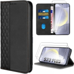 Coque de protection - BOOLING - Samsung Galaxy S24 Plus - Noir - Motif de Treillis - 2 Verres Tremp&eacute;s