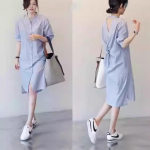 2025 Suvine Korea puuvillase lina pikk kleit rev&auml;&auml;ri ja v&ouml;&ouml;ga 2XL