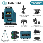 YOFIDRA 16 joont 4D laserlood Automaatne 360 horisontaalne vertikaalne isetasanduv &Uuml;limalt v&otilde;imas roheline kiir 18V akule 2xBattery Set