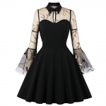 Naiste 50ndate pidulik kleit Elegantne tikitud lehvitav varrukas Sweetheart kaelaga uisutaja Vintage Swing &otilde;htune kokteilipidu, pidulik riietus S-4XL 2XL