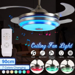 72W LED Modernne Bluetooth Muusika Ventilaatorvalgusti &Uuml;livaikne Intelligentne Kaugjuhtimispult Teleskoopiline Laeventilaatorvalgusti Restoran 93*38*45cm Frequency Conversion