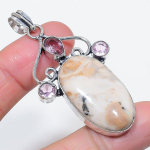 Natural Dendrite Opal, Kunzite 925 Sterling Silver Jewelry Pendant 2.48 k8c58