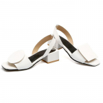 Must Valged Sandaalid Naiste Kingad Suvi Ruudukujulised Kontsad Slip-On Kontori Daamide Kingad Kohandatud Lakknahast Sandaalid Mujeres WSH3893 34 valge
