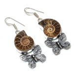 Natural Ammonite Fossil Gemstone Handmade 925 Sterling Silver Earring 2.17 y3y24