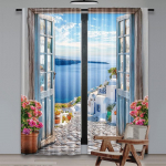 2 tk Ranna Ookeani Kardin Maastik Santorini Mere&auml;&auml;rne Rannikueuroopa Maastik Rustikaalsed Aknaeesriided Modernne Lihtsustatud Kardin 29x65in(75x166cm)