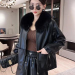 Talvine Soojus Pluss Samet Paks Nahkjakk Naiste Mood L&auml;&auml;ne Stiil Eemaldatav Karusnahast Krae Nahkjakk Trend XXXXXL must
